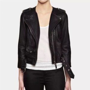 All Saints Leather Cropped Riley Biker Jacket Black 8